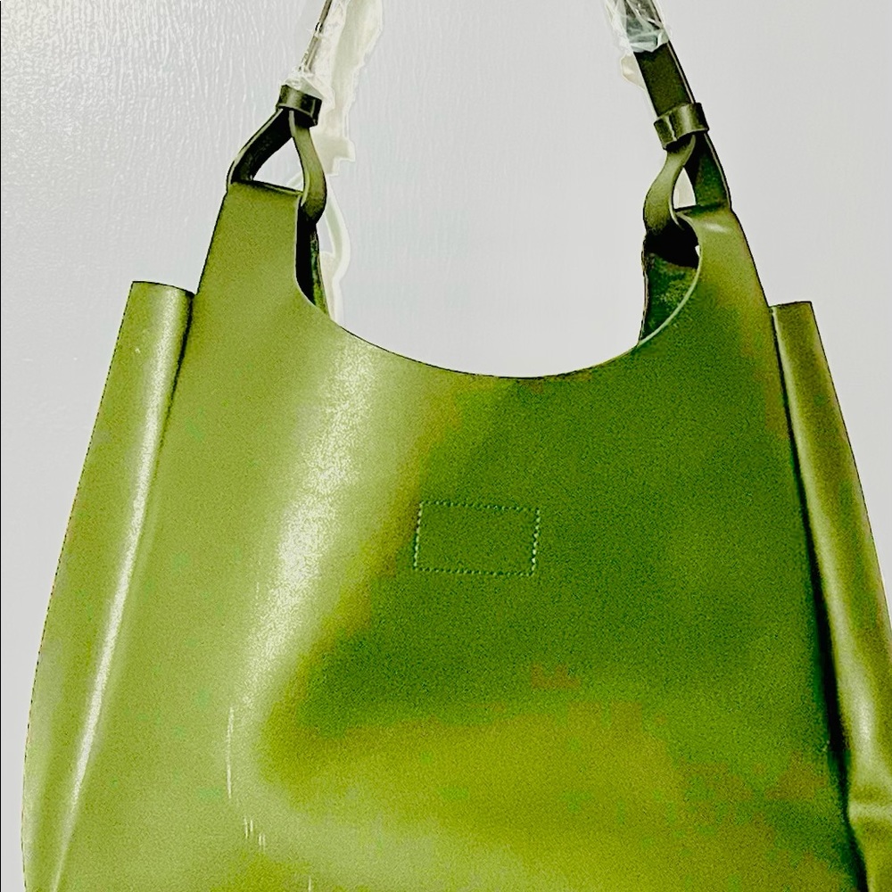 Neiman Marcus Faux Leather Outdoor Travel Single Handle Tote Bag Green